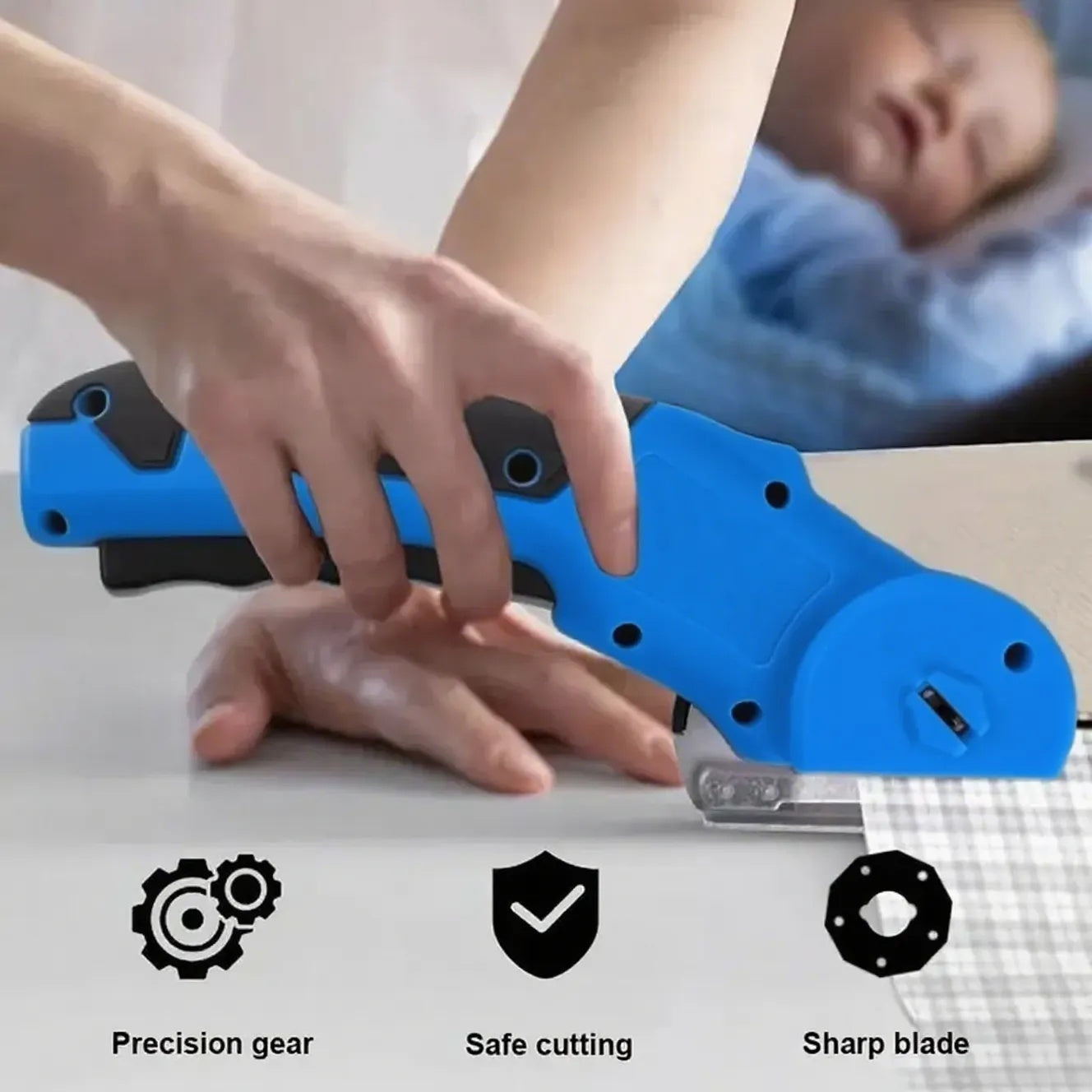 Cordless Electric Scissors, USB Rechargeable Electric Box Cutter With Safety Lock, Fabric Scissors, Electric Rotary Scissors For Cardboard Carpet Leather Plastic, Sewing Tools, Box Cutter, Replaceable