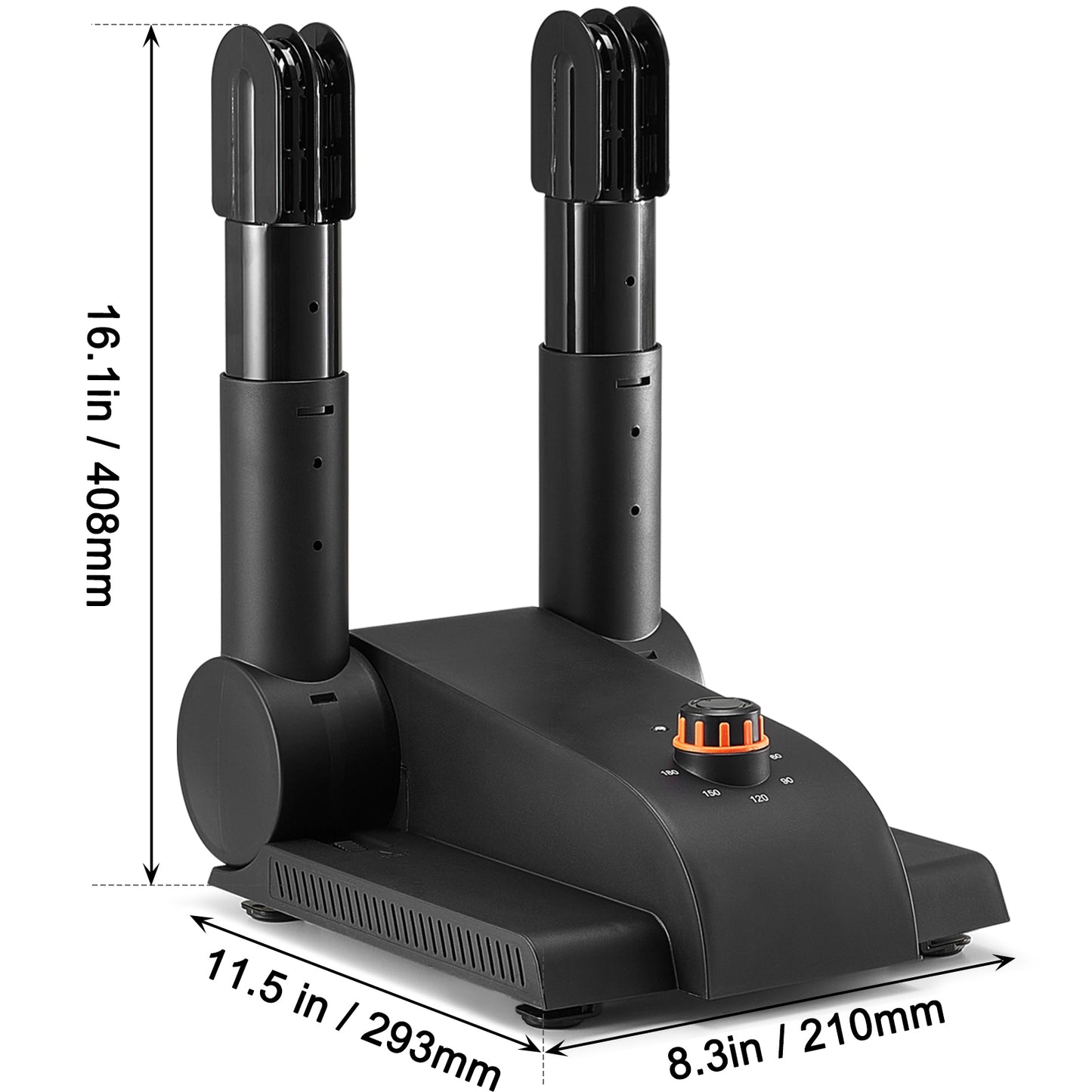 VEVOR Foldable 2 Tube Shoe Dryer Boot Dryer With Heat Blower Black & Orange,Ultra Silent, Quick Drying For Work Boots, Ski Boots, Sneakers, Gloves, Hats, Helmets