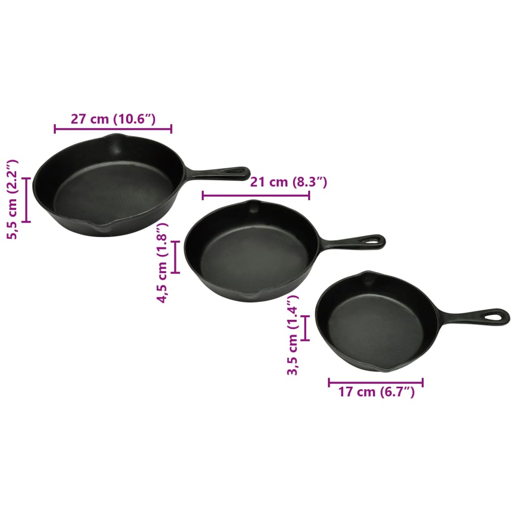 3-piece cast iron steak pan set