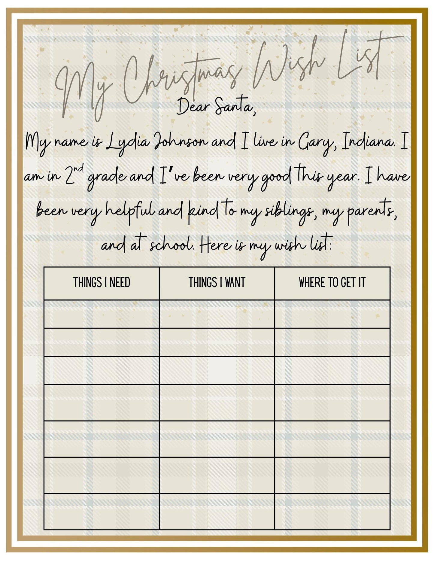 Personalized Christmas Wish List Template, Printable Holiday Stationary (Digital Download)