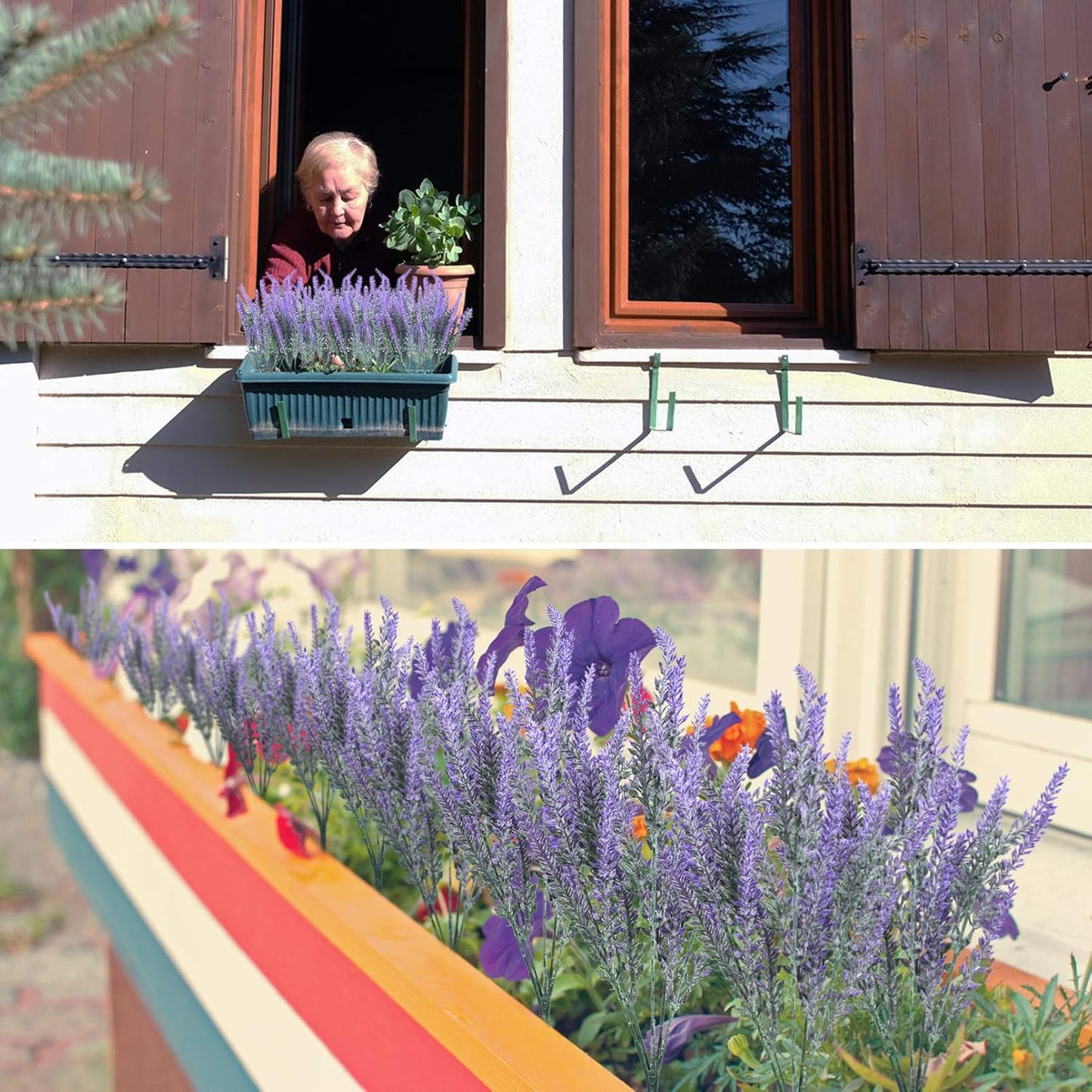 10 Bundles Fake Flowers Artificial Lavender Faux Plastic Plants Purple Flowers for Home Decor Wedding Kitchen Garden Patio Porch Window Box Office Table Centerpieces Indoor Outdoor Decorations