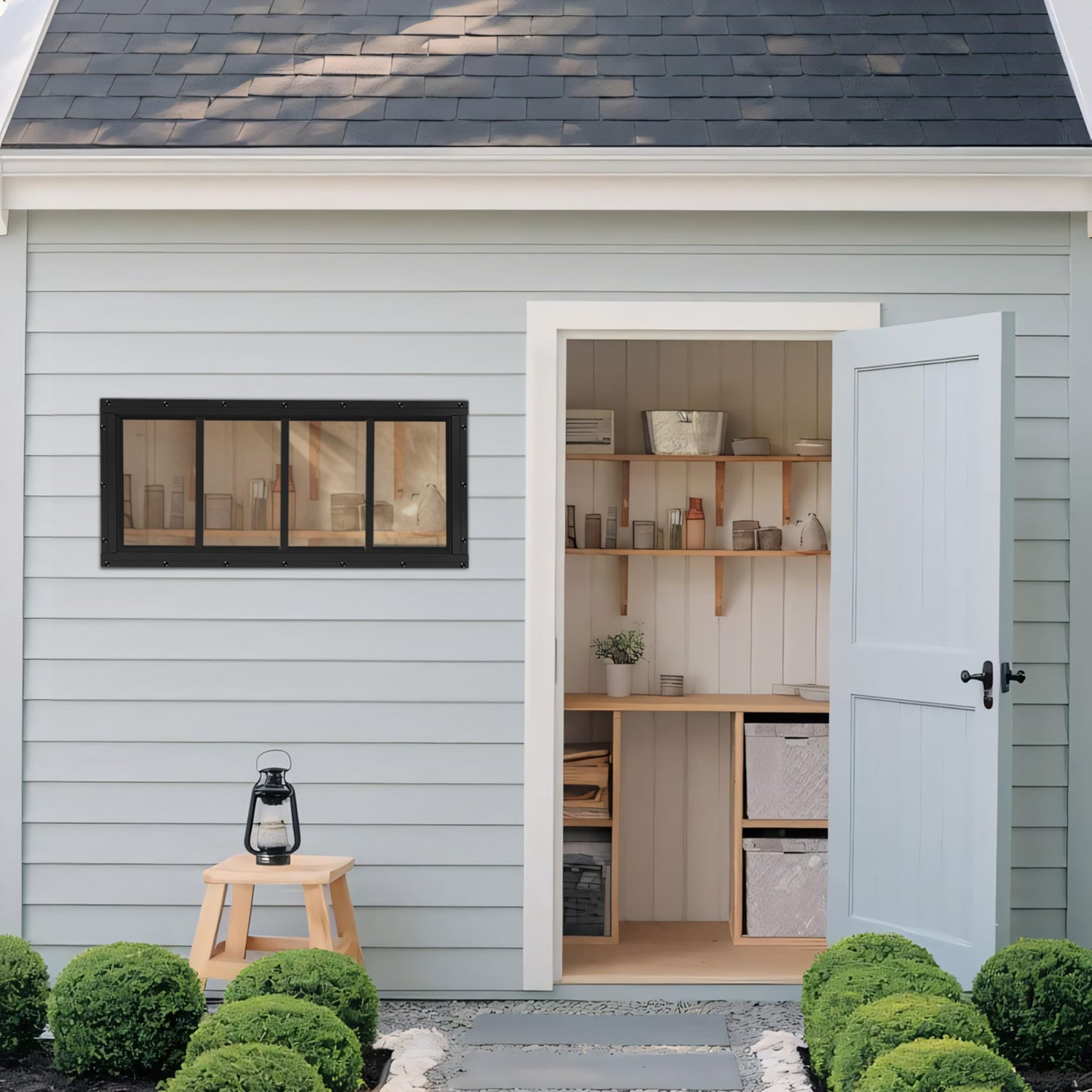 Shed Windows 2 Pack, Chicken Coop Windows 24" x 36" with Tempered Glass and Fiberglass Screen, Flush Mounted Small Window for Shed, Barns, Playhouse, Household, Garage (Black)