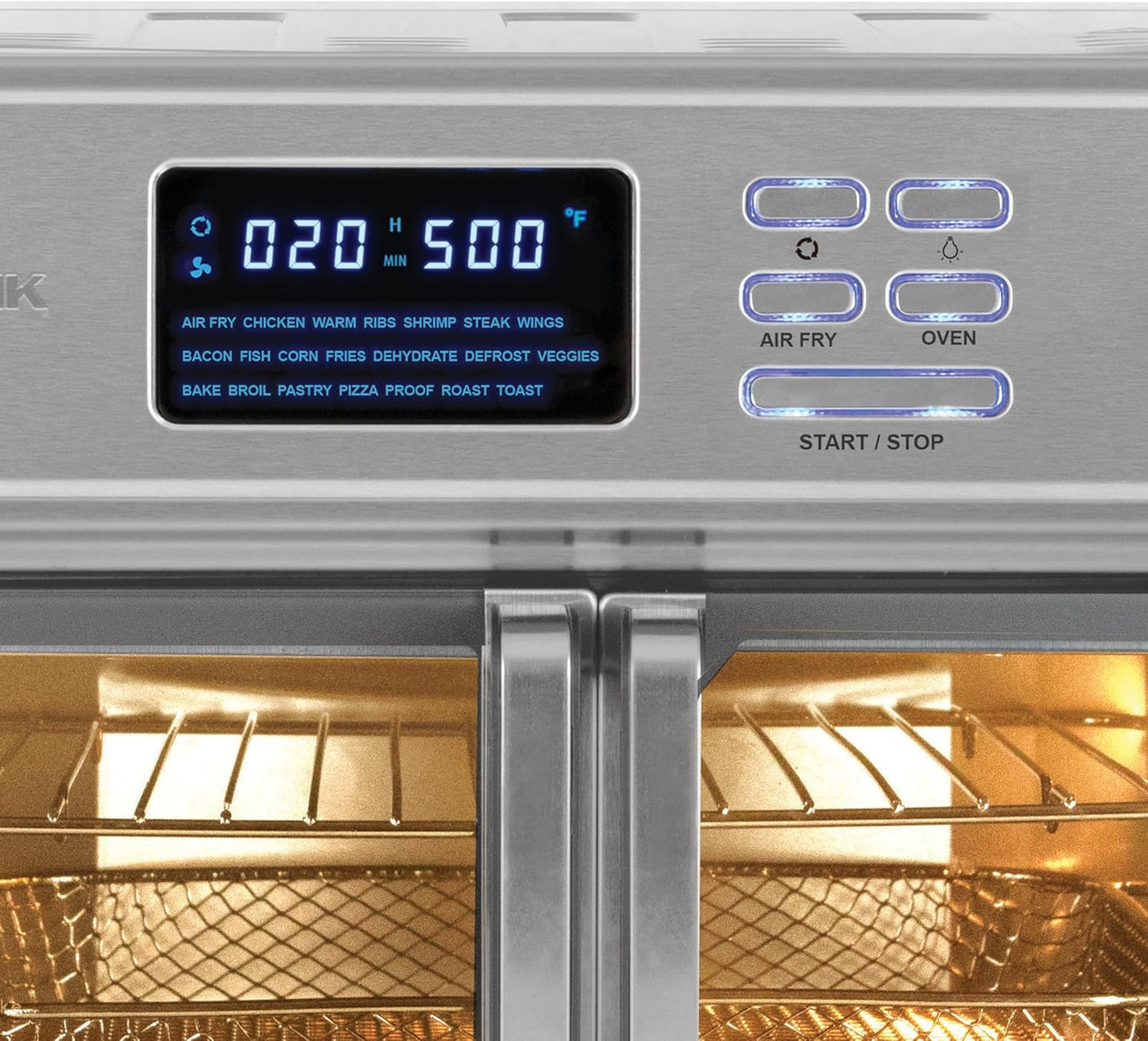 Kalorik MAXX Air Fryer Oven, 26 Quart 10-in-1 Countertop Toaster Oven & Air Fryer Combo - Fry, Bake, Roast, Rotisserie, & More, Large Glass French Doors & 9 Accessories, 1700-Watts, Stainless Steel