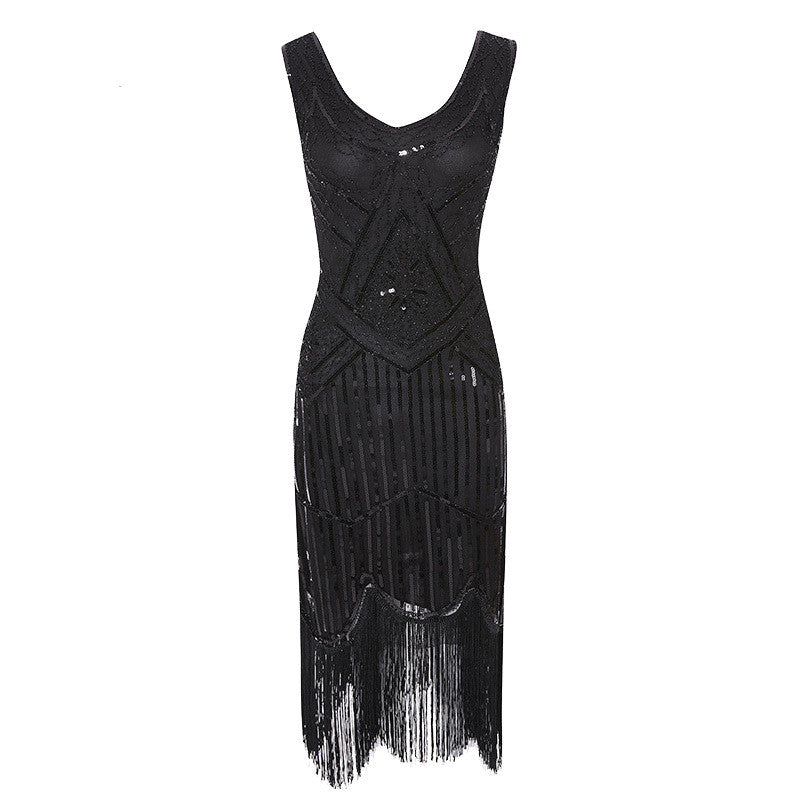 New Women's Vintage Sequined Fringe Beaded Dress
