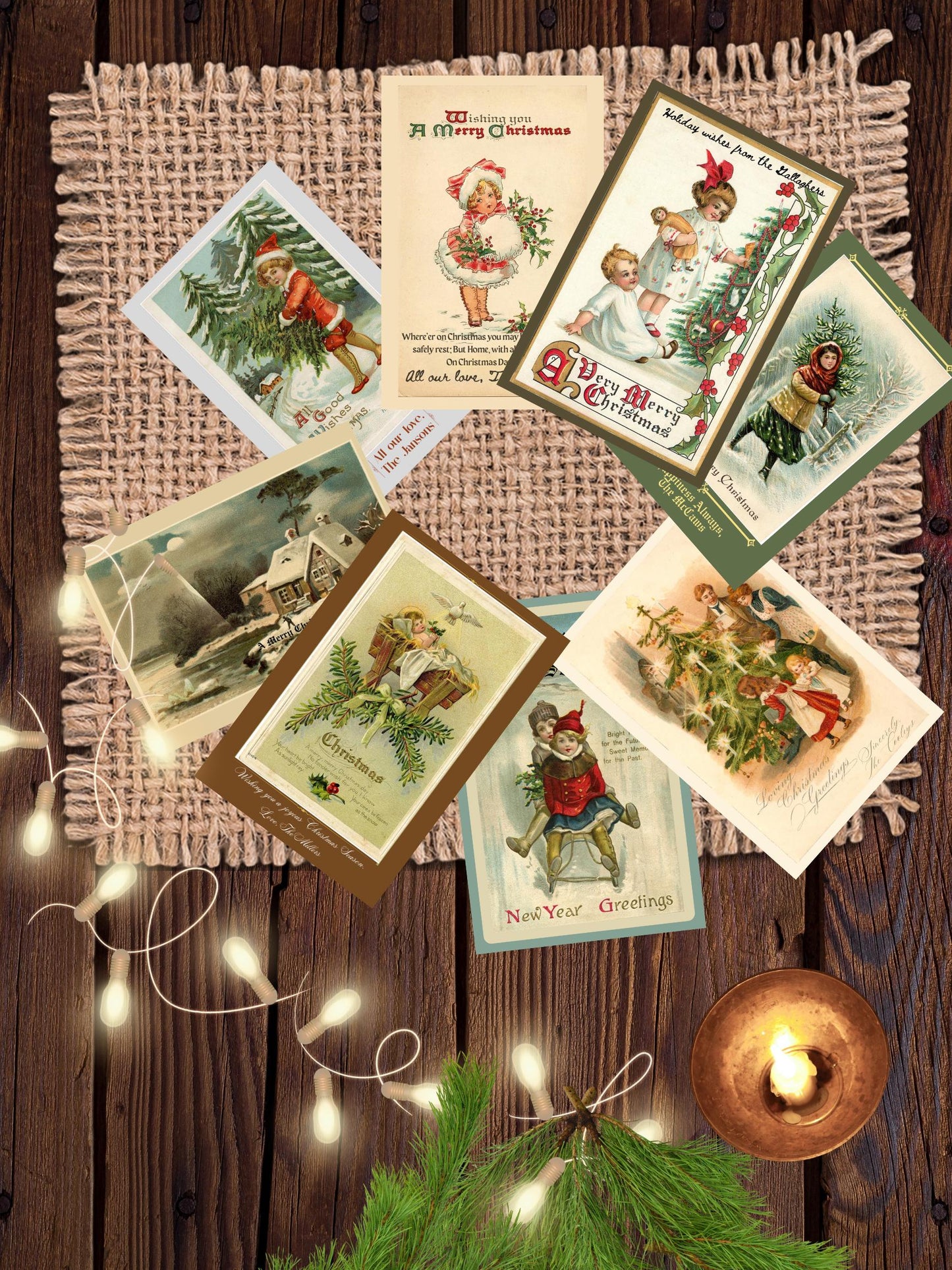 Personalized Vintage Christmas Cards, Retro Holiday Greetings (Digital Download)