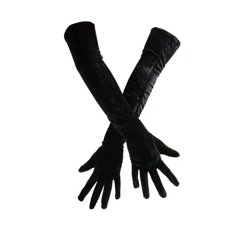 Black Velvet Long Warm Velvet Gloves