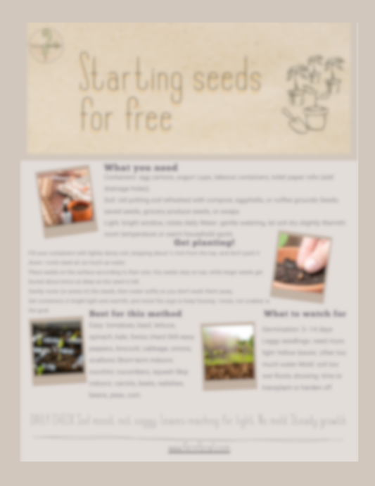 No fuss, No-Buy Seed Starting Printable Guide