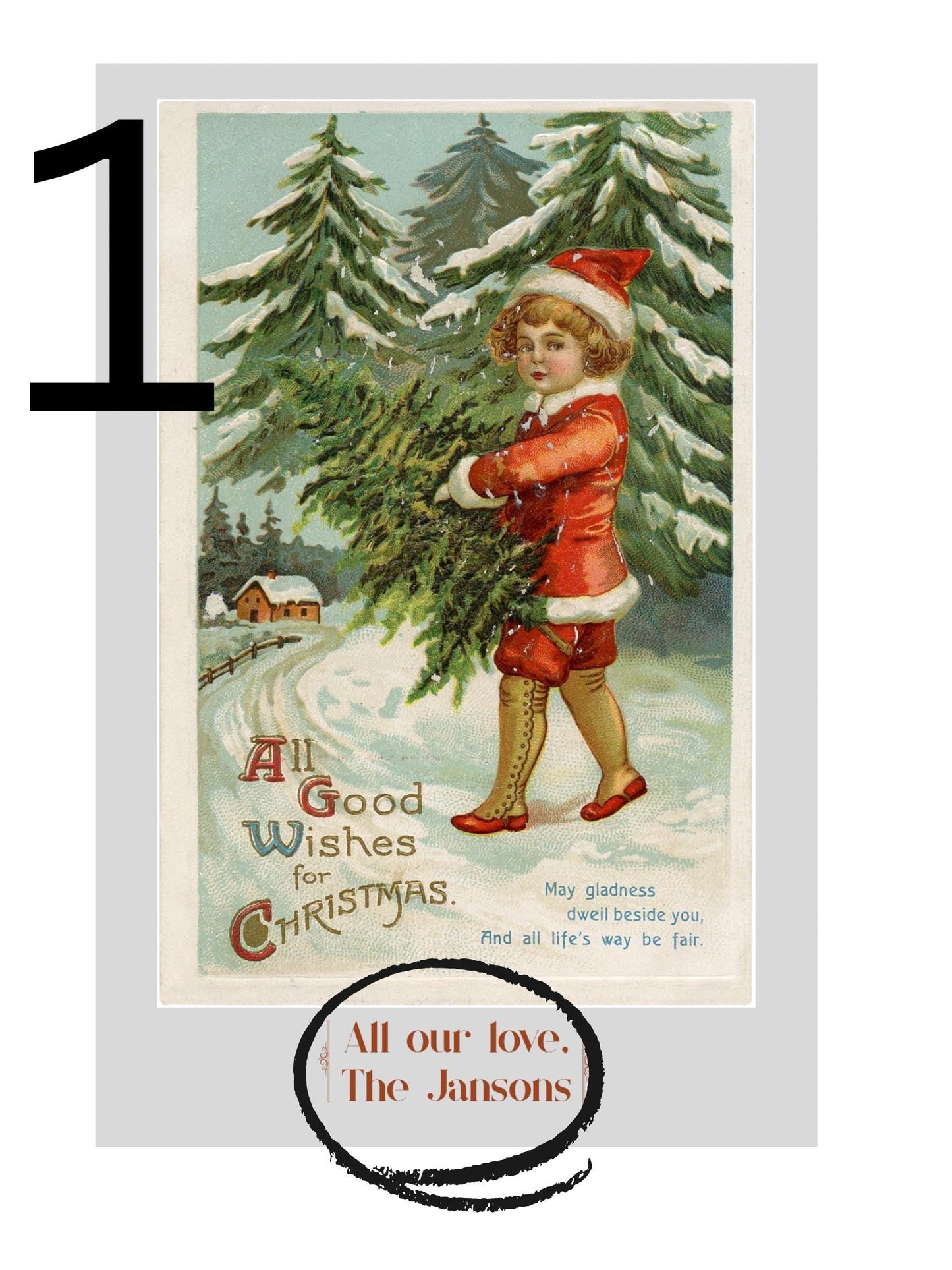 Personalized Vintage Christmas Cards, Retro Holiday Greetings (Digital Download)