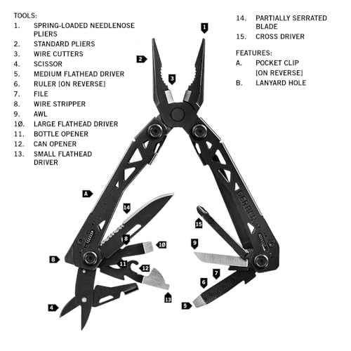 Gerber Gear Suspension-NXT 15-in-1 EDC Multi tool with Pocket Knife, Needle Nose Pliers and Wire Stripper Tools, Gifts for Men, Survival and Camping Gear, Stainless Steel