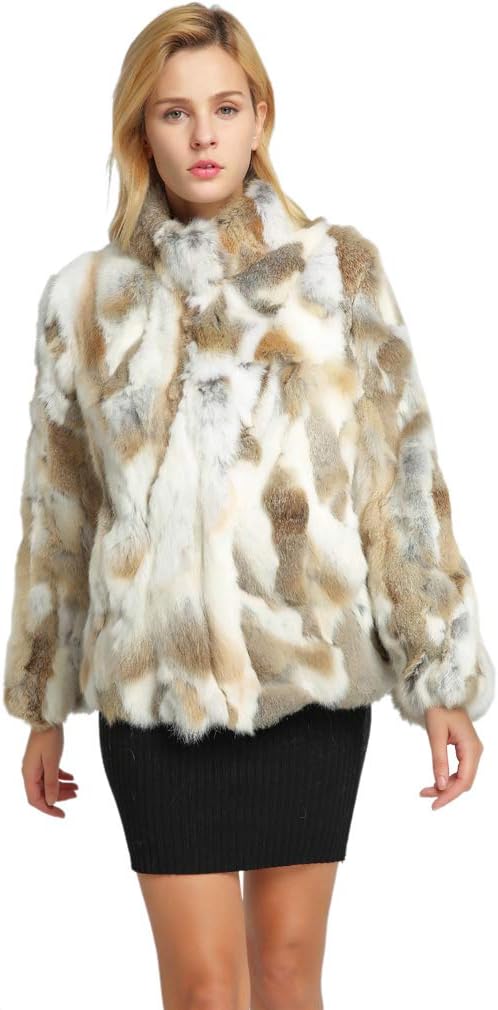 Fur Story Women's Genuine Rabbit Fur Coat Fuzzy Warm Fur Jacket Winter Outware