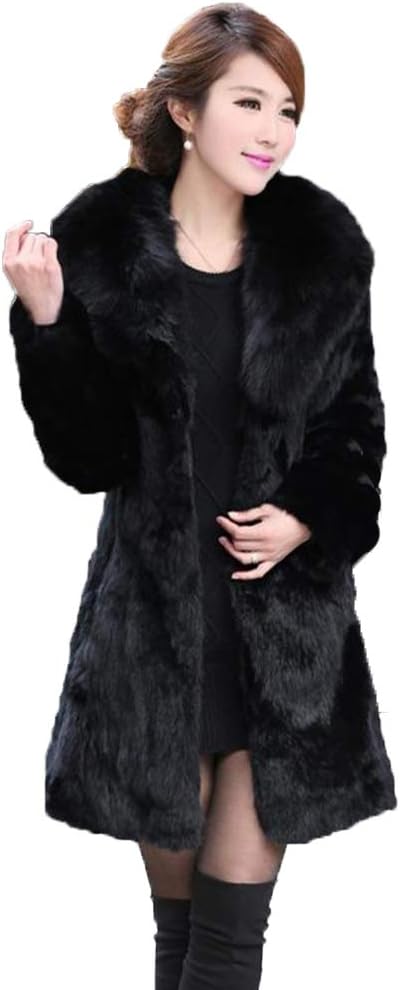 Fur Story Women's Genuine Rabbit Fur Coat Fuzzy Warm Fur Jacket Winter Outware