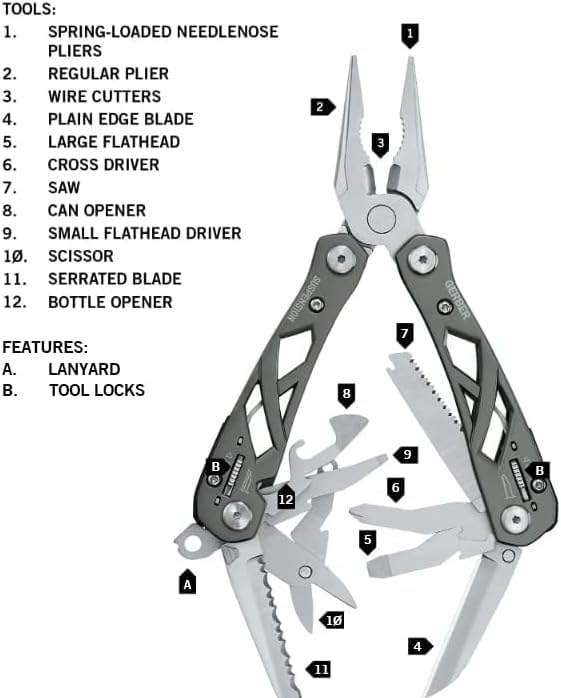 Gerber Gear Suspension-NXT 15-in-1 EDC Multi tool with Pocket Knife, Needle Nose Pliers and Wire Stripper Tools, Gifts for Men, Survival and Camping Gear, Stainless Steel