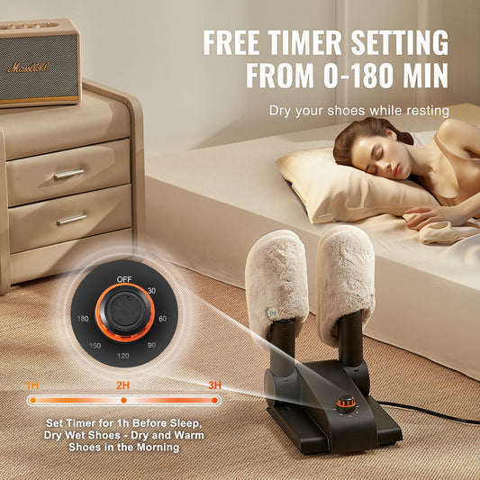 VEVOR Foldable 2 Tube Shoe Dryer Boot Dryer With Heat Blower Black & Orange,Ultra Silent, Quick Drying For Work Boots, Ski Boots, Sneakers, Gloves, Hats, Helmets