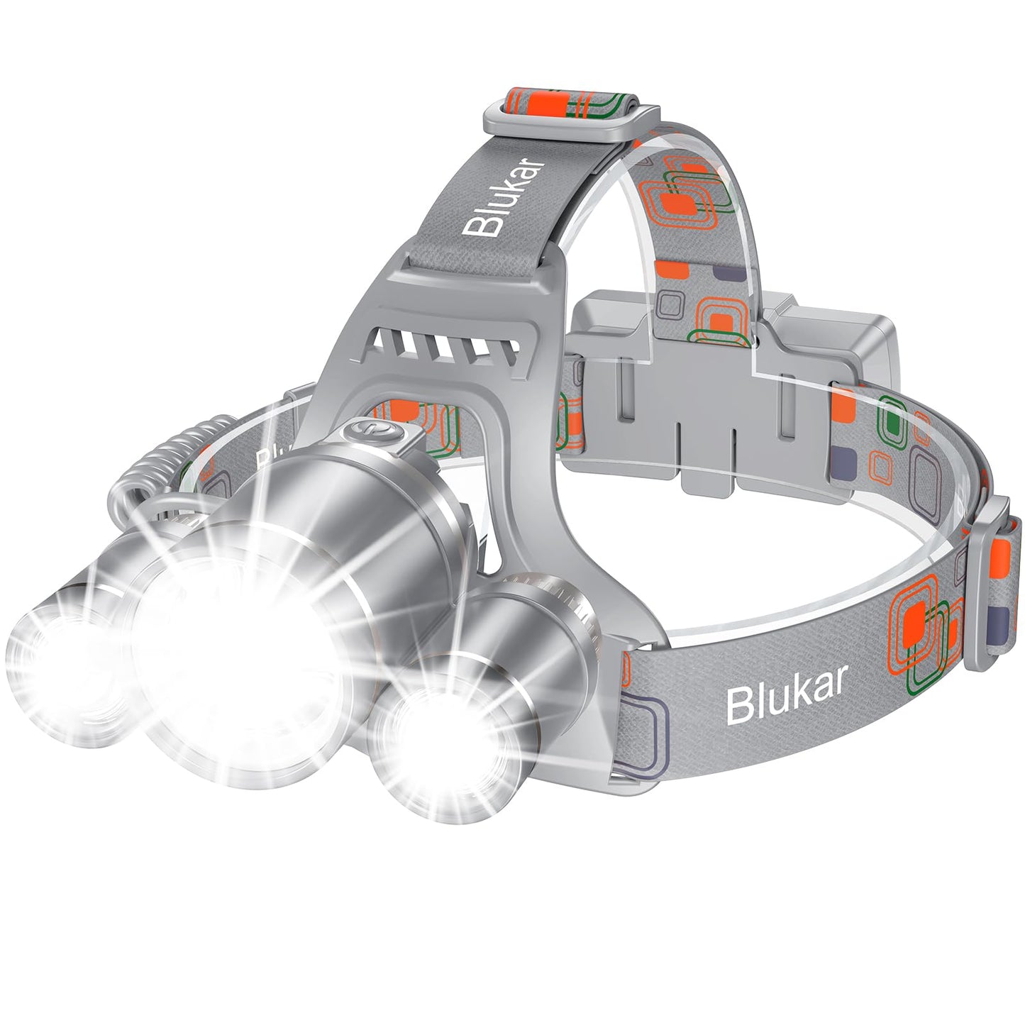 Blukar LED Headlamp, Super Bright Rechargeable Headlight Flashlight - 3 Lights 5 Modes,Zoomable,Spotlight&Floodlight Combination, IPX6 Waterproof, 20+Hrs Runtime for Running,Hiking,Camping etc.