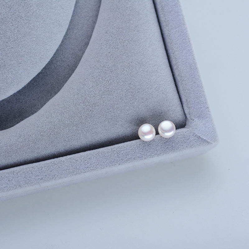Freshwater Pearl Ear Studs Simple And Stylish Earrings Steamed Buns Round 6-7mm Ornament