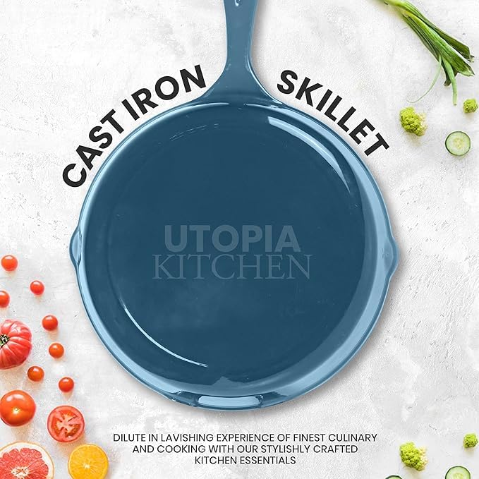 Utopia Kitchen Cast iron Skillets 3 Piece Set, Chefs Pan, Pre Seasoned Cast iron Skillets, 6, 8 & 10 Inches, Easy Use in the Oven, Stove, Grill, or Campfire, Black