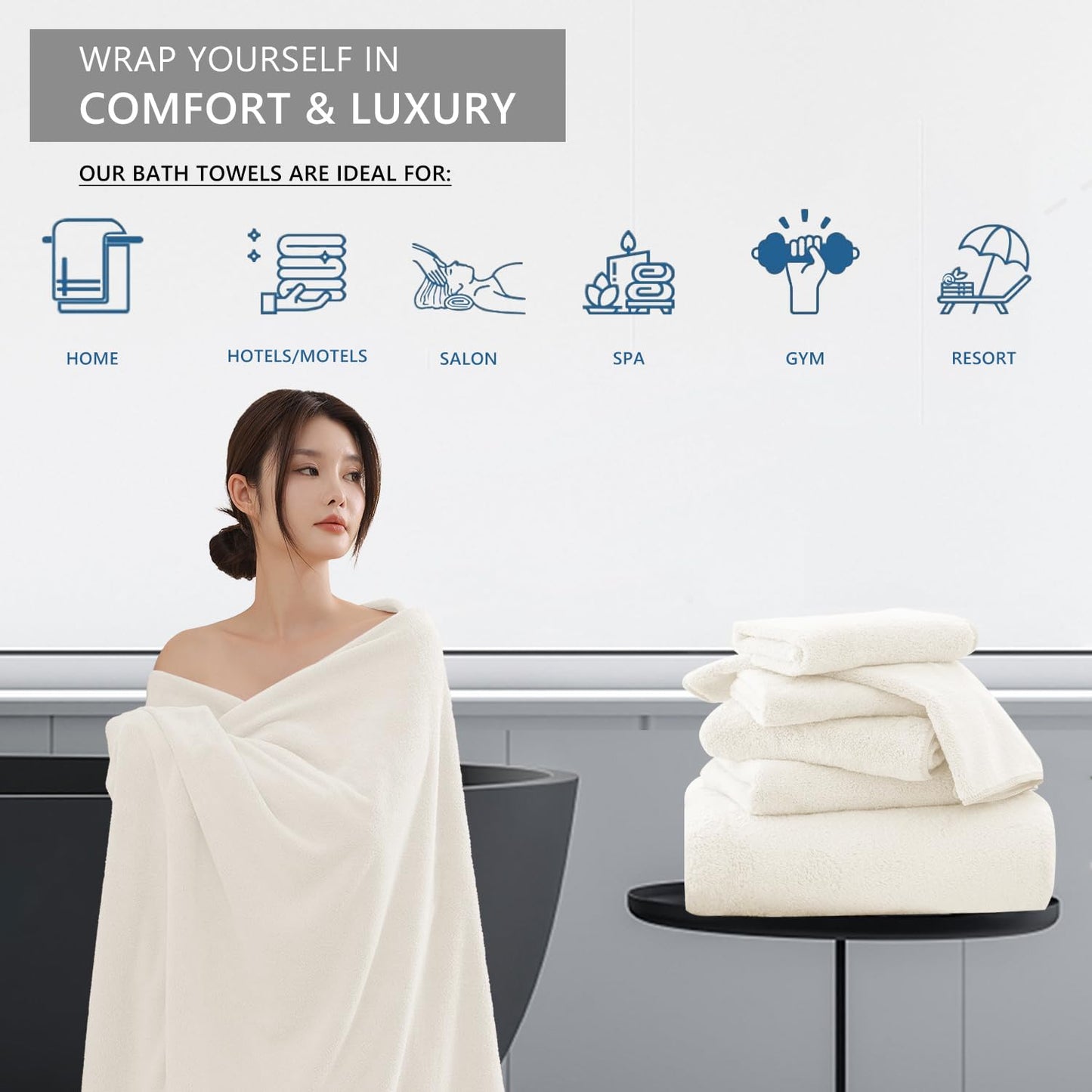 Extra Large Bath Sheet 4 Piece (35"x70")-Ultra Soft Oversized Bath Towel,Bath Sheet Towel Set for Bathroom Hotel,Highly Absorbent Quick Dry Shower Towel Set for Adults,Bath Towel Dark Grey