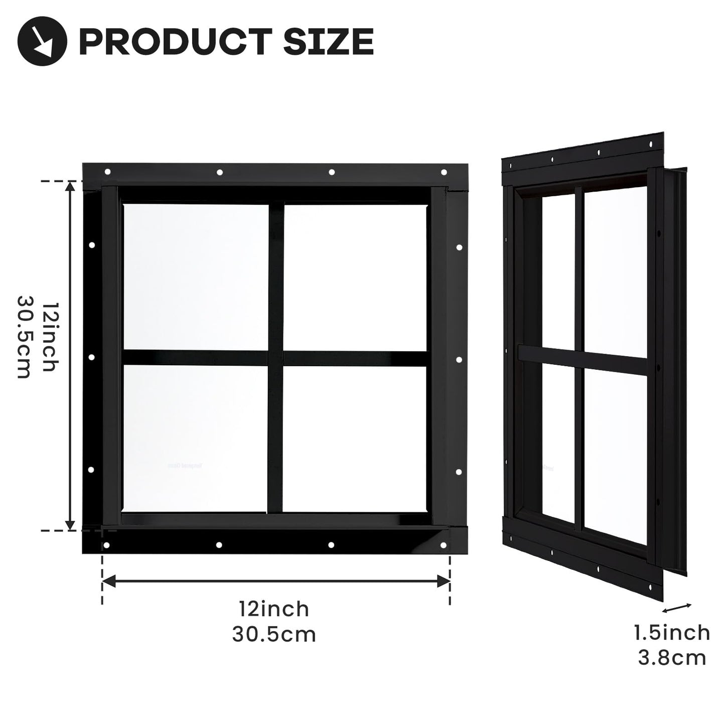Shed Windows 2 Pack, Chicken Coop Windows 24" x 36" with Tempered Glass and Fiberglass Screen, Flush Mounted Small Window for Shed, Barns, Playhouse, Household, Garage (Black)