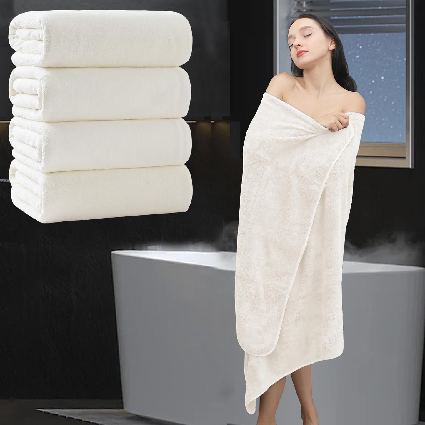 Extra Large Bath Sheet 4 Piece (35"x70")-Ultra Soft Oversized Bath Towel,Bath Sheet Towel Set for Bathroom Hotel,Highly Absorbent Quick Dry Shower Towel Set for Adults,Bath Towel Dark Grey