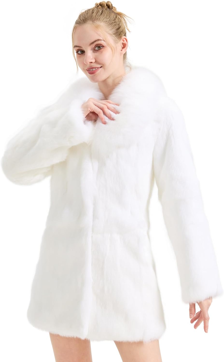 Fur Story Women's Genuine Rabbit Fur Coat Fuzzy Warm Fur Jacket Winter Outware