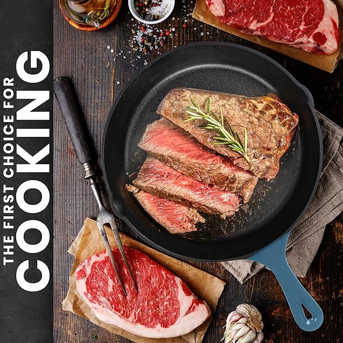 Utopia Kitchen Cast iron Skillets 3 Piece Set, Chefs Pan, Pre Seasoned Cast iron Skillets, 6, 8 & 10 Inches, Easy Use in the Oven, Stove, Grill, or Campfire, Black