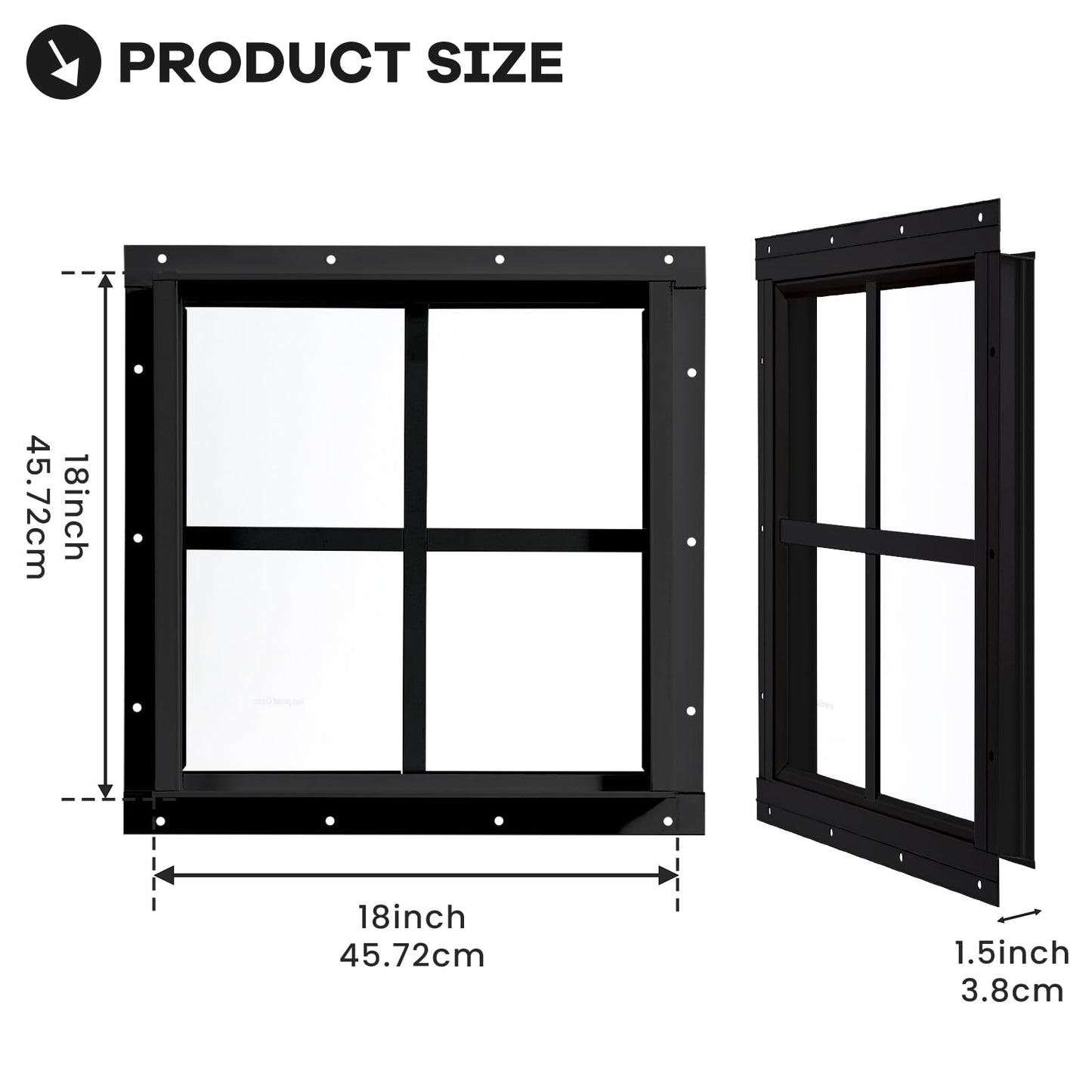 Shed Windows 2 Pack, Chicken Coop Windows 24" x 36" with Tempered Glass and Fiberglass Screen, Flush Mounted Small Window for Shed, Barns, Playhouse, Household, Garage (Black)