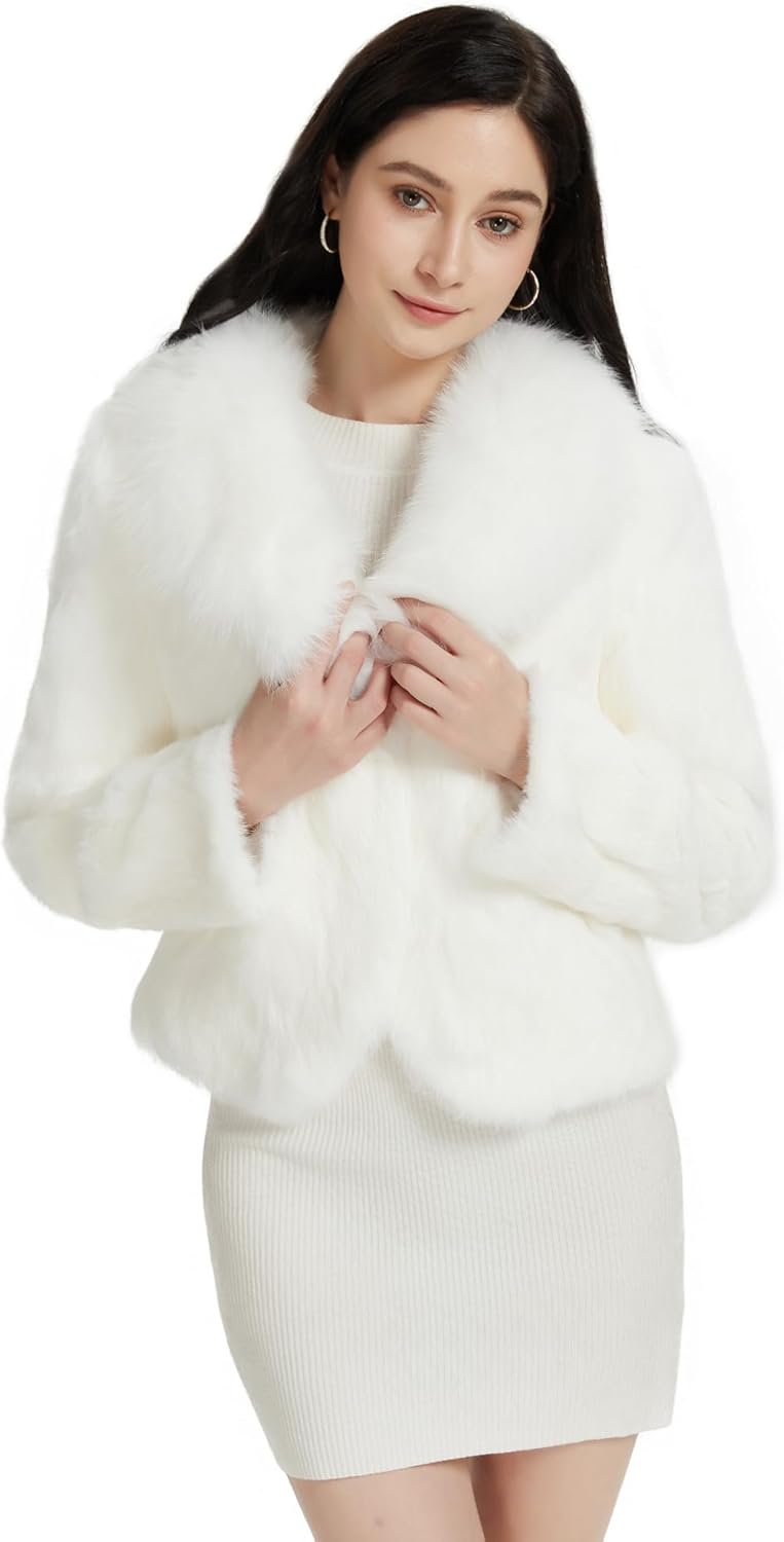 Fur Story Women's Genuine Rabbit Fur Coat Fuzzy Warm Fur Jacket Winter Outware