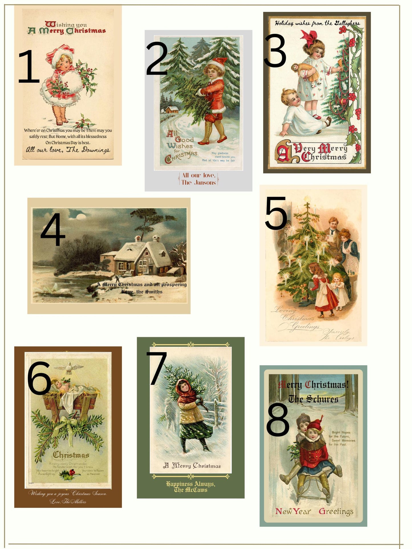 Personalized Vintage Christmas Cards, Retro Holiday Greetings (Digital Download)