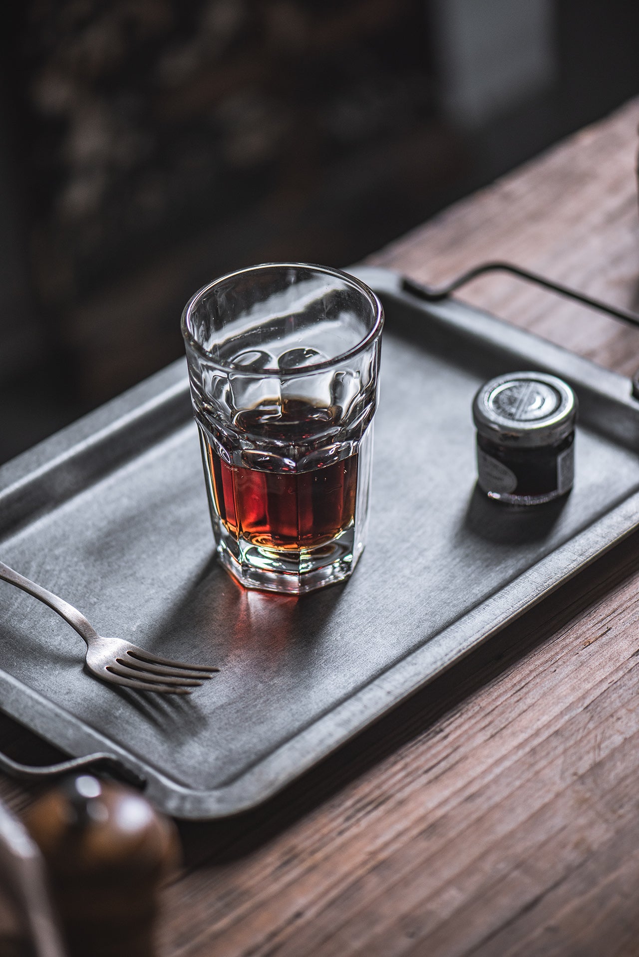 Old Fashioned Silver Gray Iron Handle Tray