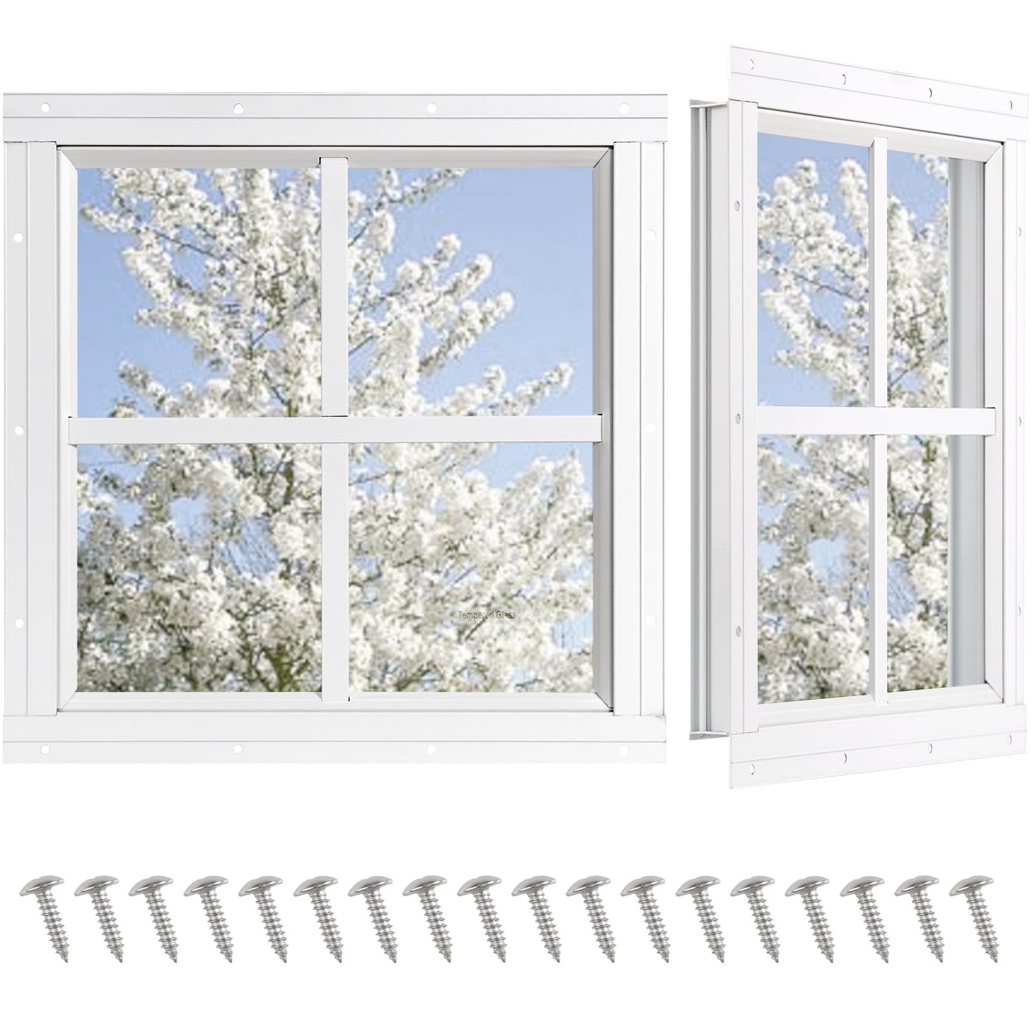 Shed Windows 2 Pack, Chicken Coop Windows 24" x 36" with Tempered Glass and Fiberglass Screen, Flush Mounted Small Window for Shed, Barns, Playhouse, Household, Garage (Black)