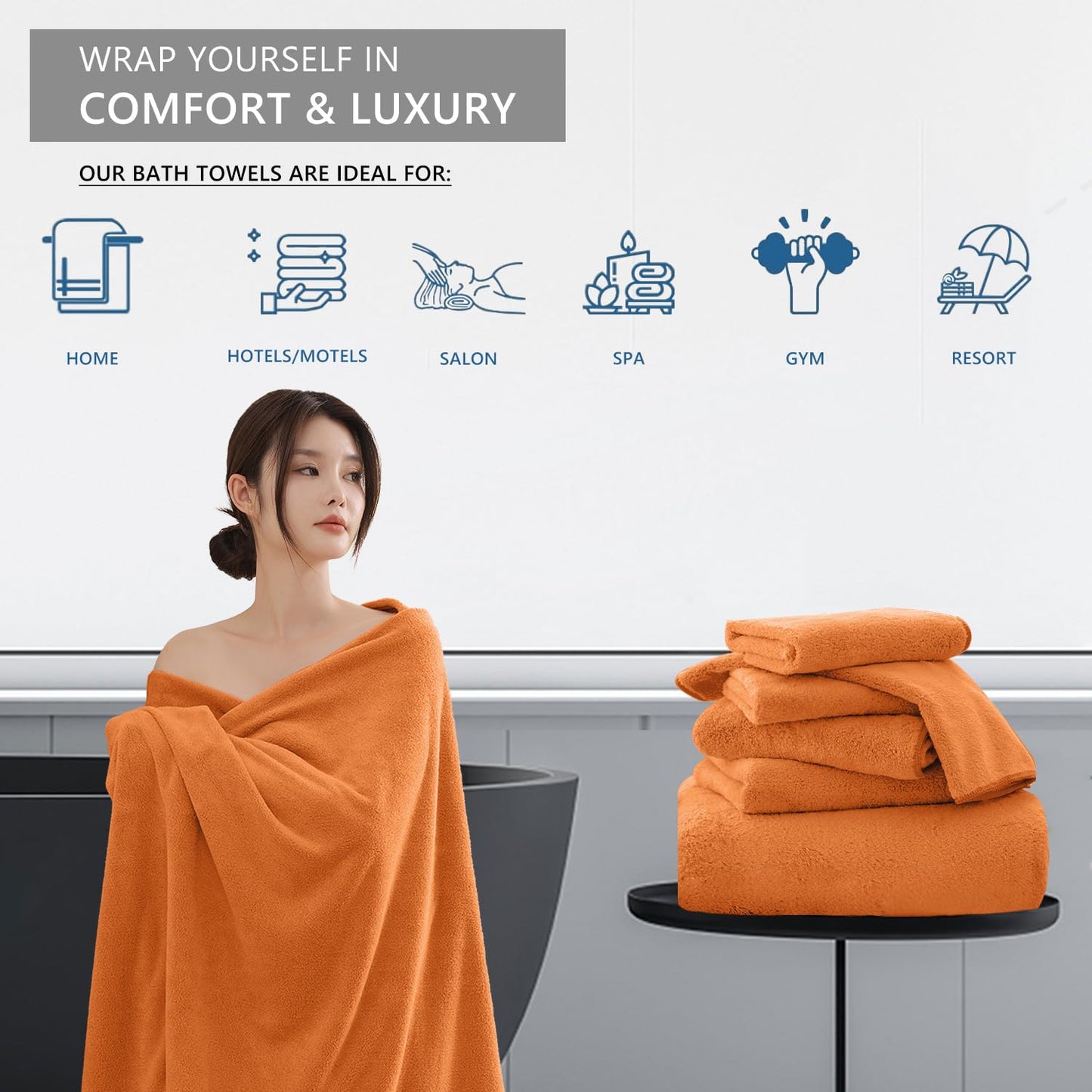 Extra Large Bath Sheet 4 Piece (35"x70")-Ultra Soft Oversized Bath Towel,Bath Sheet Towel Set for Bathroom Hotel,Highly Absorbent Quick Dry Shower Towel Set for Adults,Bath Towel Dark Grey