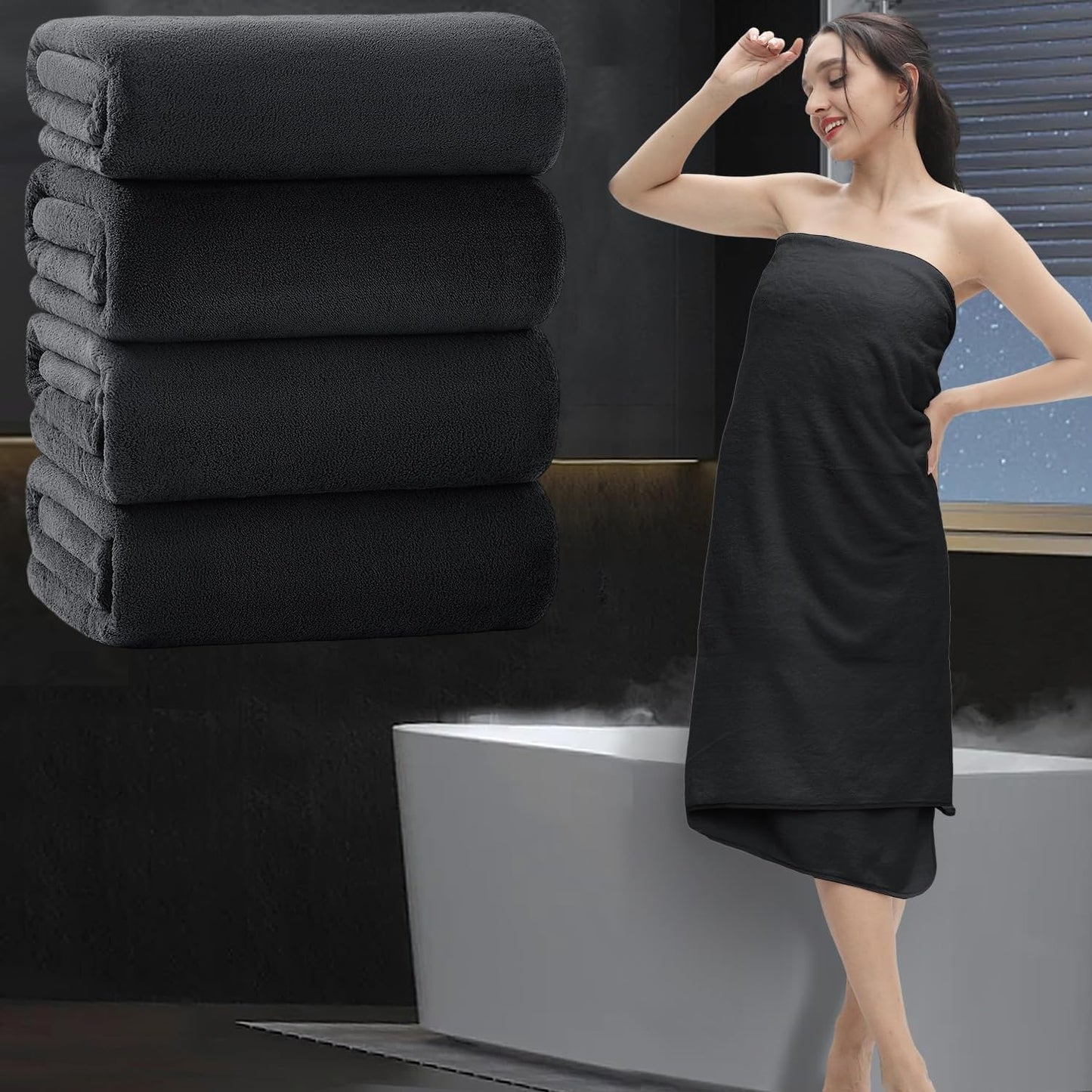 Extra Large Bath Sheet 4 Piece (35"x70")-Ultra Soft Oversized Bath Towel,Bath Sheet Towel Set for Bathroom Hotel,Highly Absorbent Quick Dry Shower Towel Set for Adults,Bath Towel Dark Grey