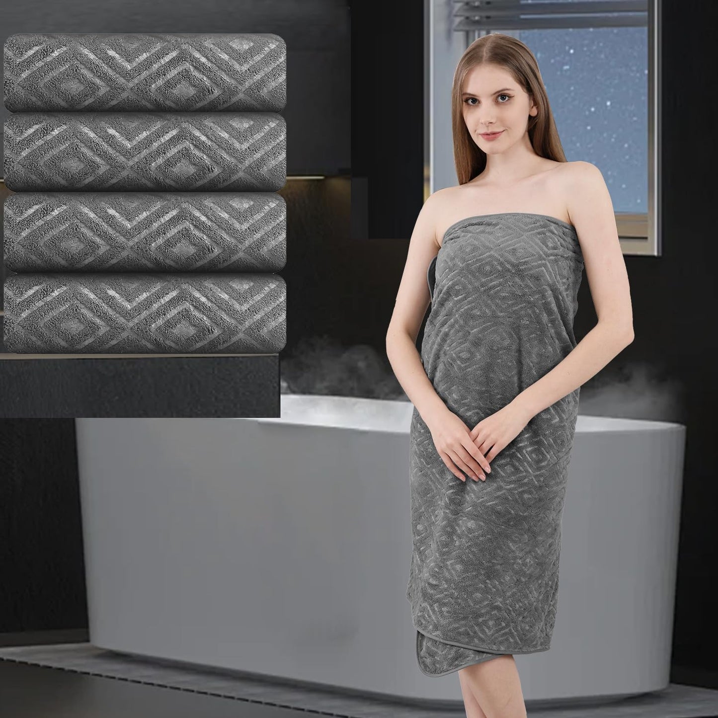 Extra Large Bath Sheet 4 Piece (35"x70")-Ultra Soft Oversized Bath Towel,Bath Sheet Towel Set for Bathroom Hotel,Highly Absorbent Quick Dry Shower Towel Set for Adults,Bath Towel Dark Grey