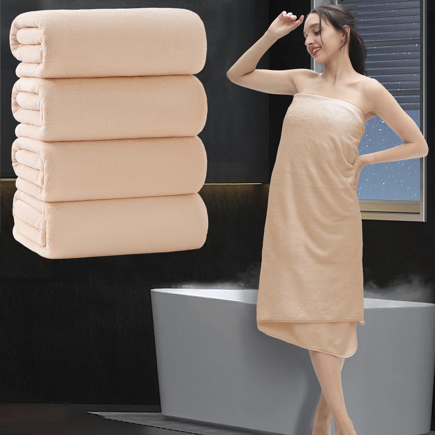 Extra Large Bath Sheet 4 Piece (35"x70")-Ultra Soft Oversized Bath Towel,Bath Sheet Towel Set for Bathroom Hotel,Highly Absorbent Quick Dry Shower Towel Set for Adults,Bath Towel Dark Grey