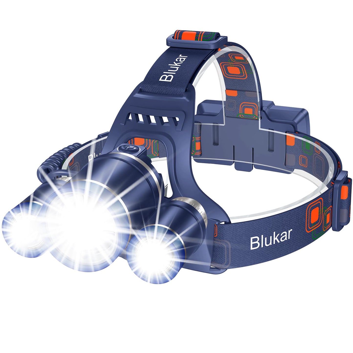 Blukar LED Headlamp, Super Bright Rechargeable Headlight Flashlight - 3 Lights 5 Modes,Zoomable,Spotlight&Floodlight Combination, IPX6 Waterproof, 20+Hrs Runtime for Running,Hiking,Camping etc.
