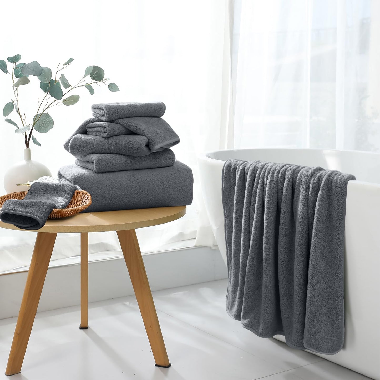 Extra Large Bath Sheet 4 Piece (35"x70")-Ultra Soft Oversized Bath Towel,Bath Sheet Towel Set for Bathroom Hotel,Highly Absorbent Quick Dry Shower Towel Set for Adults,Bath Towel Dark Grey