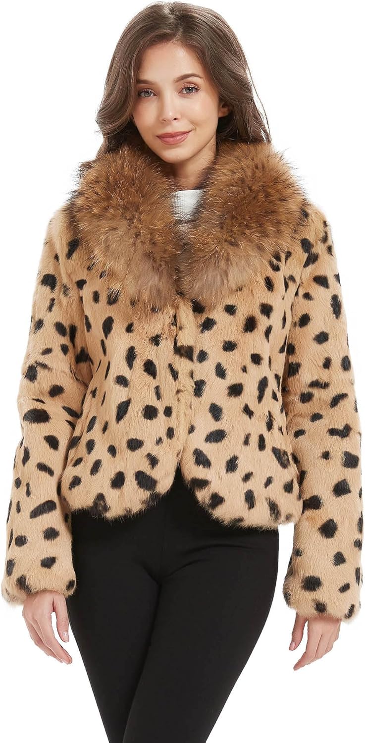 Fur Story Women's Genuine Rabbit Fur Coat Fuzzy Warm Fur Jacket Winter Outware