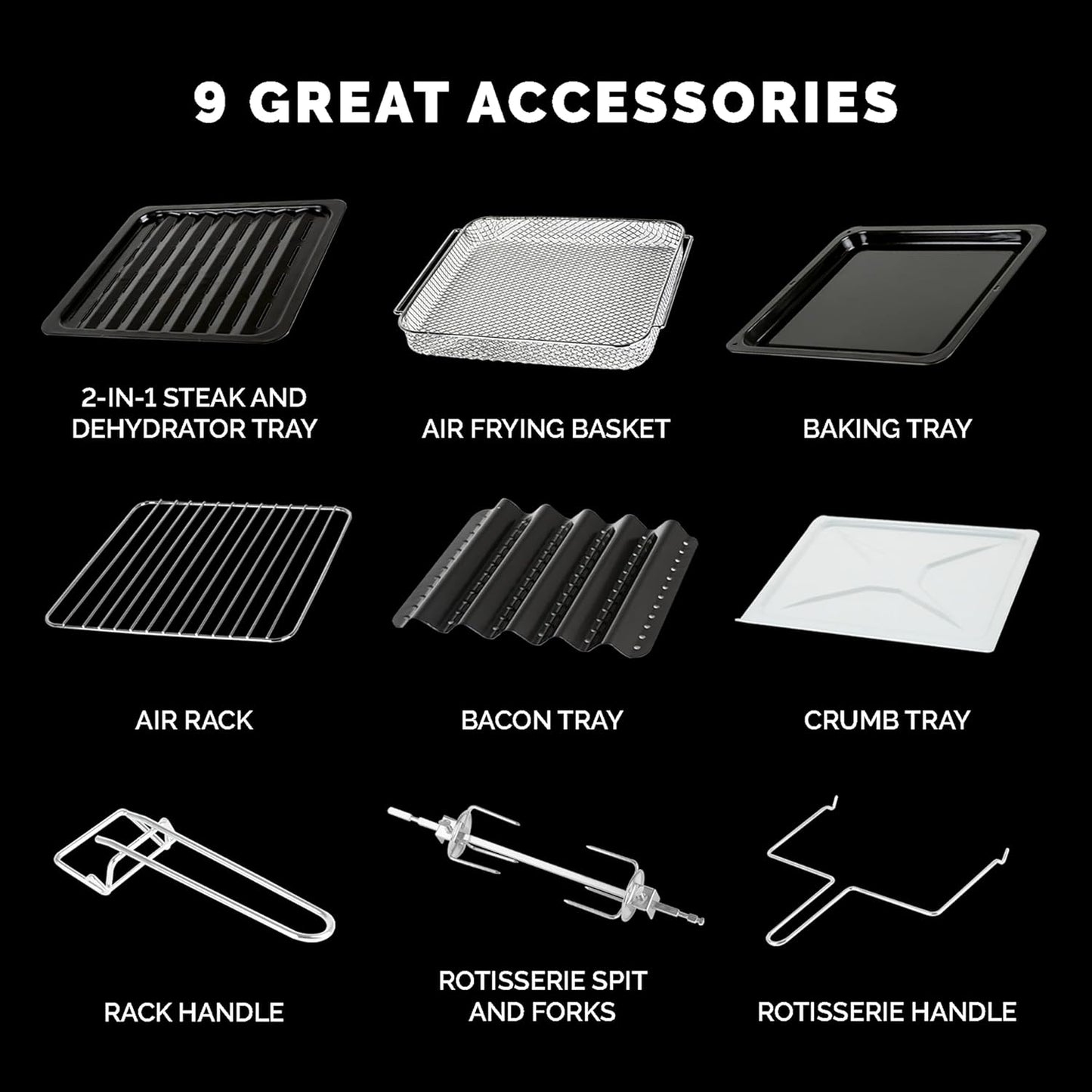 Kalorik MAXX Air Fryer Oven, 26 Quart 10-in-1 Countertop Toaster Oven & Air Fryer Combo - Fry, Bake, Roast, Rotisserie, & More, Large Glass French Doors & 9 Accessories, 1700-Watts, Stainless Steel