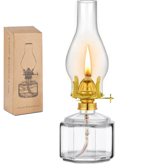 2 Pieces Large Glass Kerosene Lantern Vintage Oil Lamps for Indoor Use Decor Chamber, Hurricane Lamp Home Lighting Clear Lantern Classic Vintage Glass