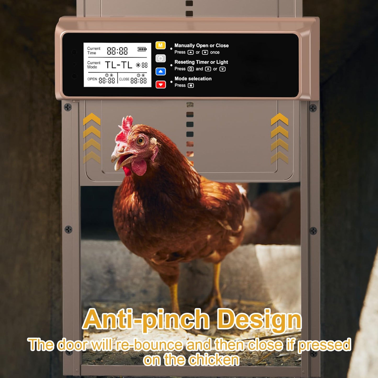 Automatic Chicken Coop Door Solar Powered, LCD Display Automatic Chicken Door with Timer & Light Sensor, Aluminum Alloy Chicken Door with Remote Control & 4 Modes