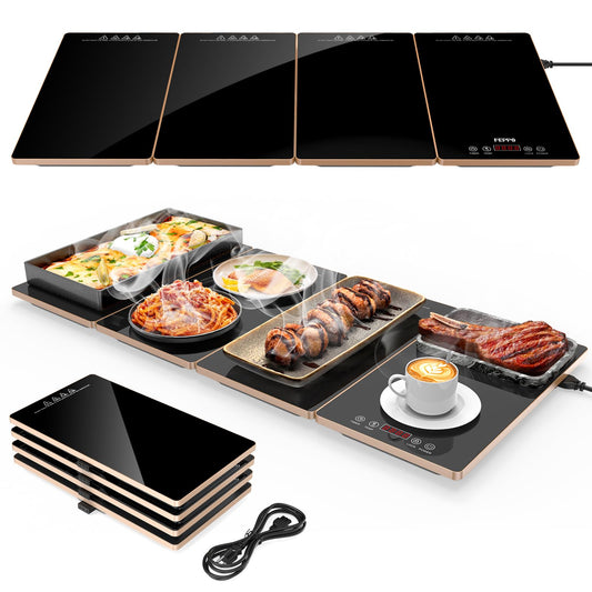 FEPPO Electric Warming Tray, 4-in-1 Food Warmers for Parties Buffet with 10 Temp Settings and Timer, 33"x15" Glass Surface Warming Mat for Food, Modular Buffet Hot Plates for Catering and Gatherings