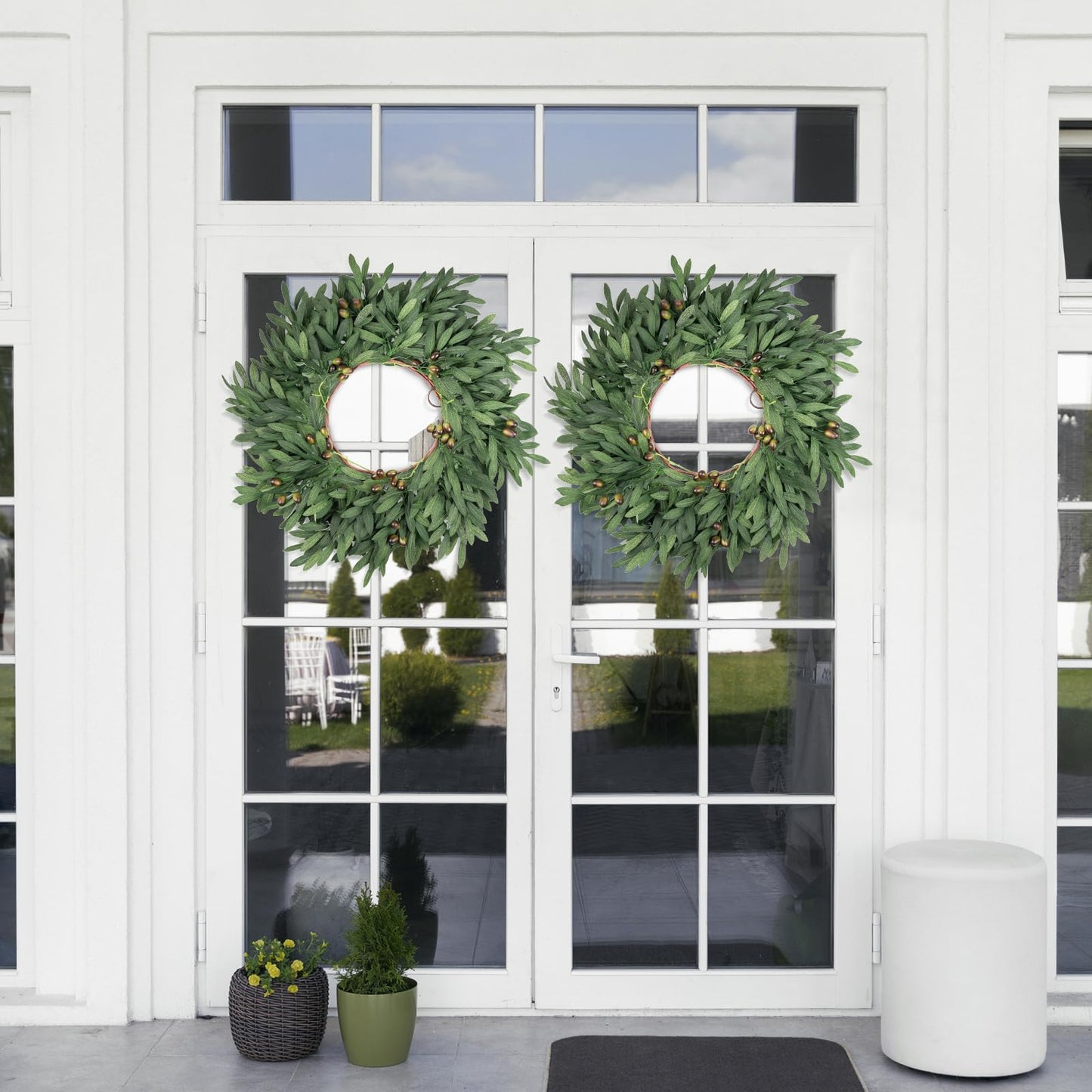 24 inch Olive Wreaths for Front Door, Artificial Large Spring Summer All Seasons Year Round Green Olive Branch Wreath for Home Outdoor Indoor Farmhouse Porch Window