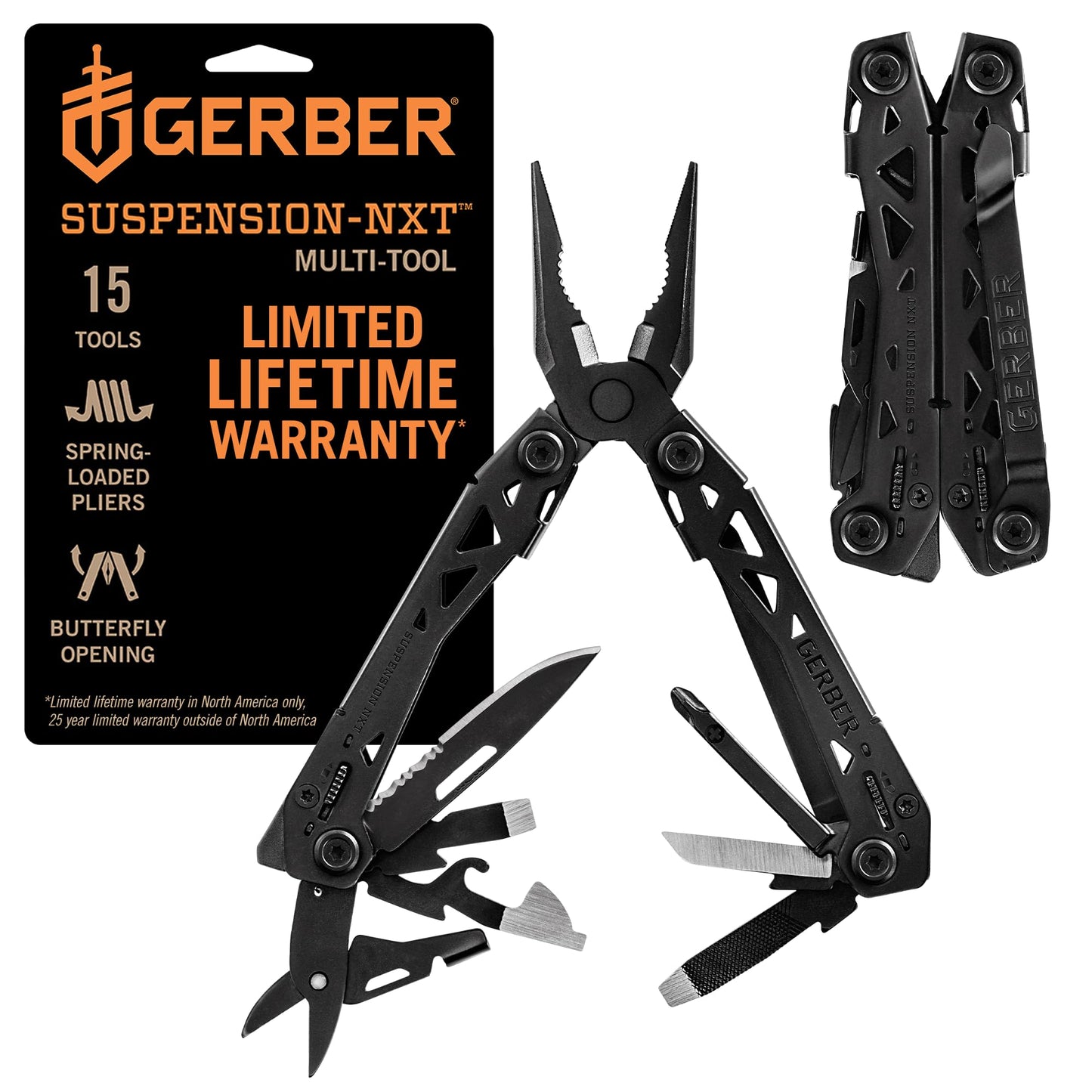 Gerber Gear Suspension-NXT 15-in-1 EDC Multi tool with Pocket Knife, Needle Nose Pliers and Wire Stripper Tools, Gifts for Men, Survival and Camping Gear, Stainless Steel