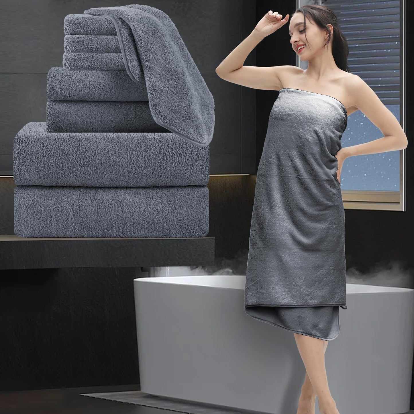 Extra Large Bath Sheet 4 Piece (35"x70")-Ultra Soft Oversized Bath Towel,Bath Sheet Towel Set for Bathroom Hotel,Highly Absorbent Quick Dry Shower Towel Set for Adults,Bath Towel Dark Grey