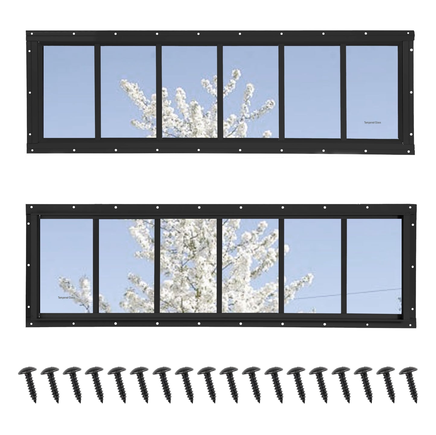 Shed Windows 2 Pack, Chicken Coop Windows 24" x 36" with Tempered Glass and Fiberglass Screen, Flush Mounted Small Window for Shed, Barns, Playhouse, Household, Garage (Black)