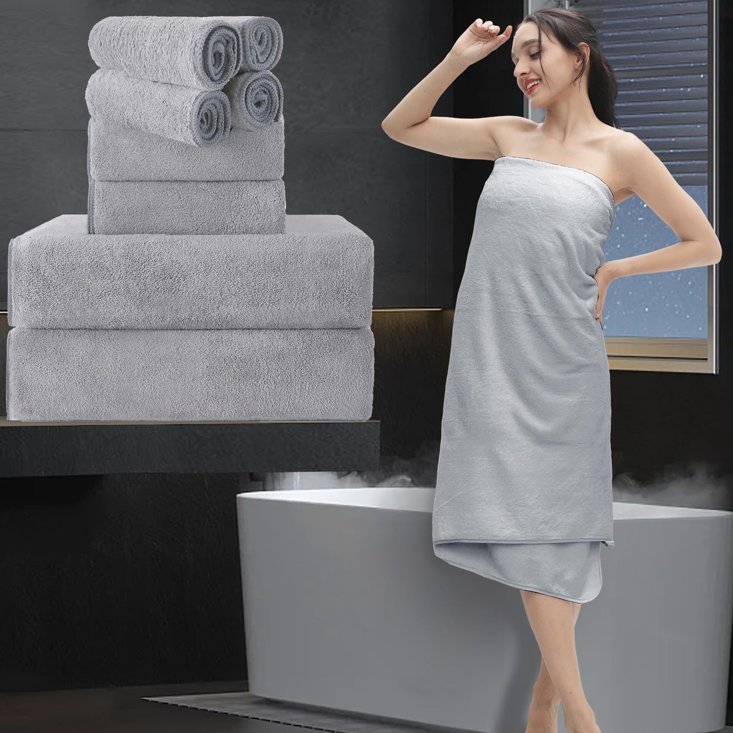 Extra Large Bath Sheet 4 Piece (35"x70")-Ultra Soft Oversized Bath Towel,Bath Sheet Towel Set for Bathroom Hotel,Highly Absorbent Quick Dry Shower Towel Set for Adults,Bath Towel Dark Grey