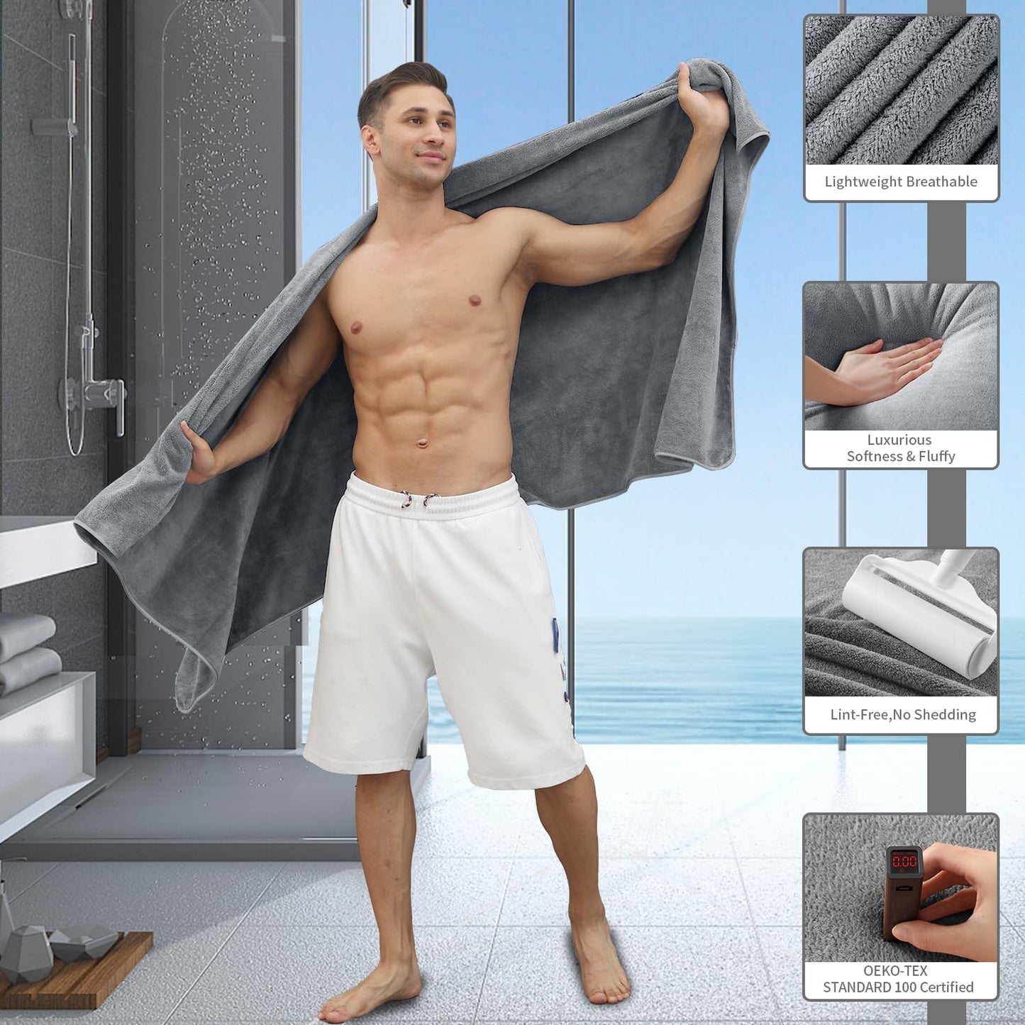 Extra Large Bath Sheet 4 Piece (35"x70")-Ultra Soft Oversized Bath Towel,Bath Sheet Towel Set for Bathroom Hotel,Highly Absorbent Quick Dry Shower Towel Set for Adults,Bath Towel Dark Grey