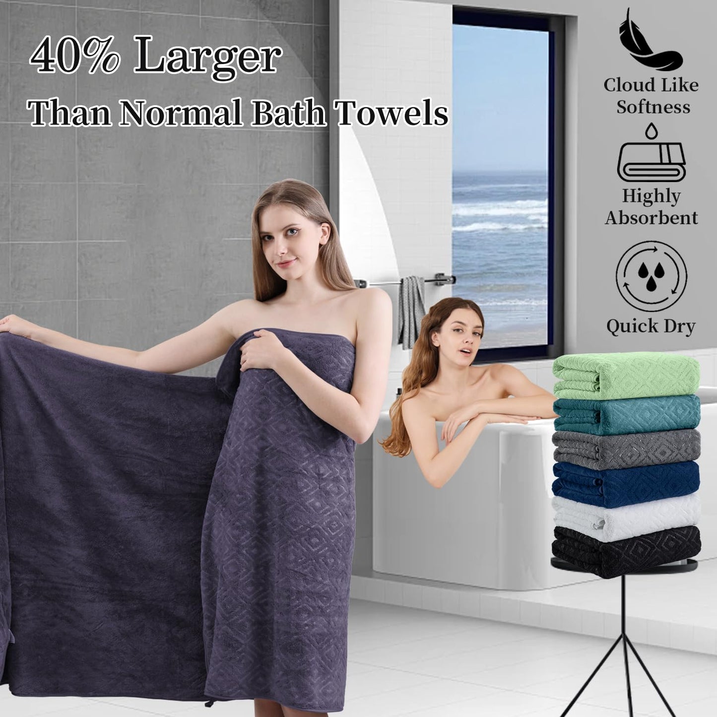 Extra Large Bath Sheet 4 Piece (35"x70")-Ultra Soft Oversized Bath Towel,Bath Sheet Towel Set for Bathroom Hotel,Highly Absorbent Quick Dry Shower Towel Set for Adults,Bath Towel Dark Grey