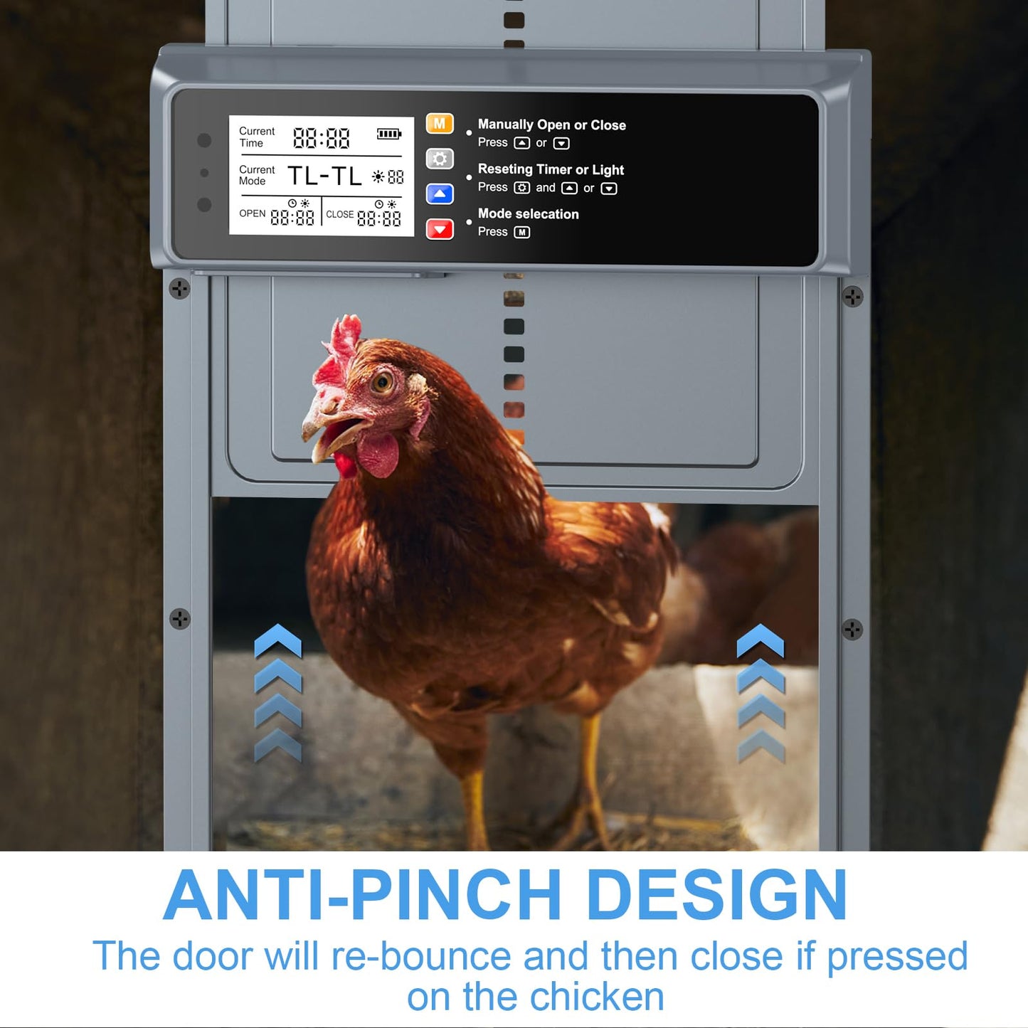 Automatic Chicken Coop Door Solar Powered, LCD Display Automatic Chicken Door with Timer & Light Sensor, Aluminum Alloy Chicken Door with Remote Control & 4 Modes