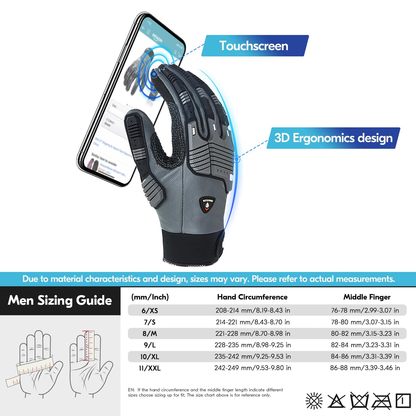 Vgo... 1 Pair -20℃/-4°F COLDPROOF,Winter Work Leather Gloves,Impact Gloves,Anti-Vibration,Water Resistant(CA7722FW)